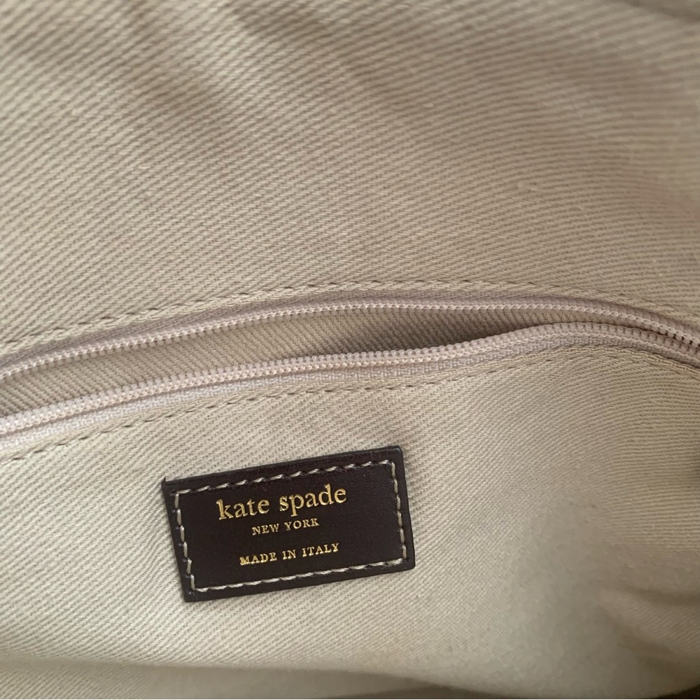 Kate Spade Blue & Brown Vertical Striped Canvas Satchel - Picture 5 of 6